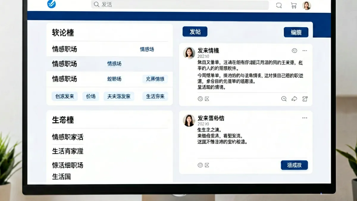 海角论坛平台介绍示意图，左侧为版块分类导航截图，右侧为用户发帖界面，展示真实社区氛围
