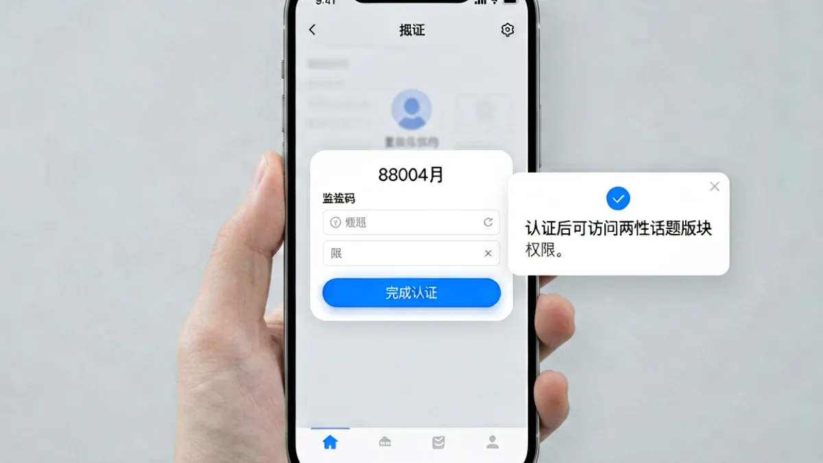 海角论坛用户实名认证流程示意图，展示手机验证界面与版块访问权限说明